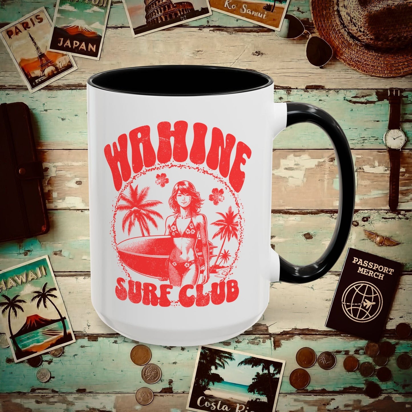 Wahine Surf Club, Hawaii 15oz Mug Black / 15oz