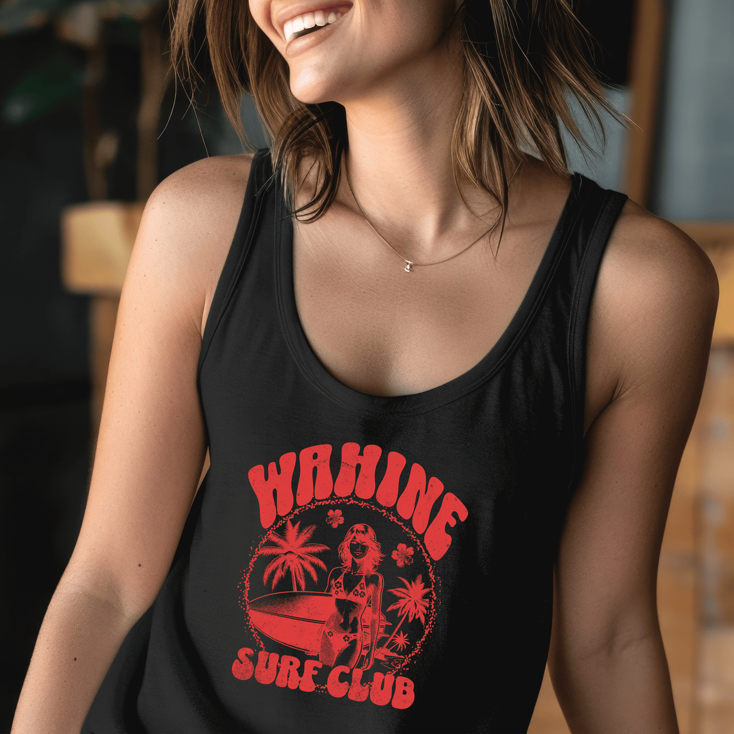 Wahine Surf Club, Hawaii Tank Top Black / XS