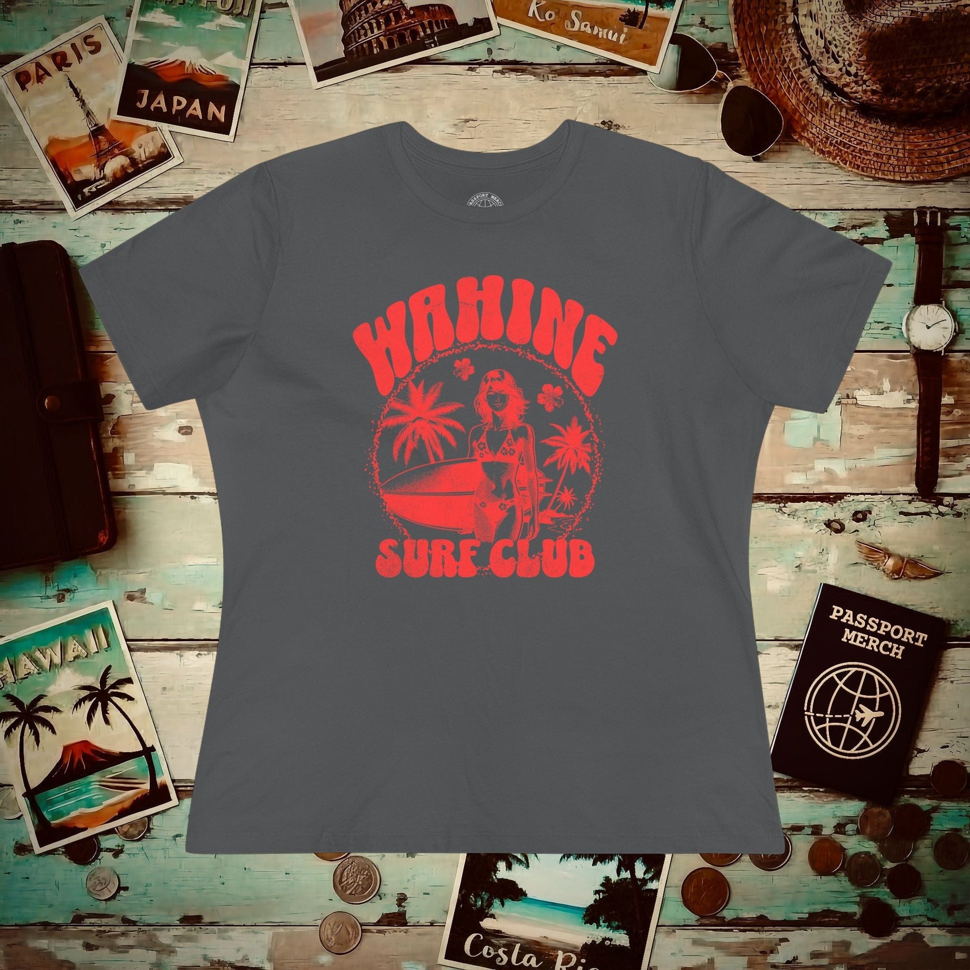 Wahine Surf Club, Hawaii, Womens Fit T-Shirt Asphalt / S