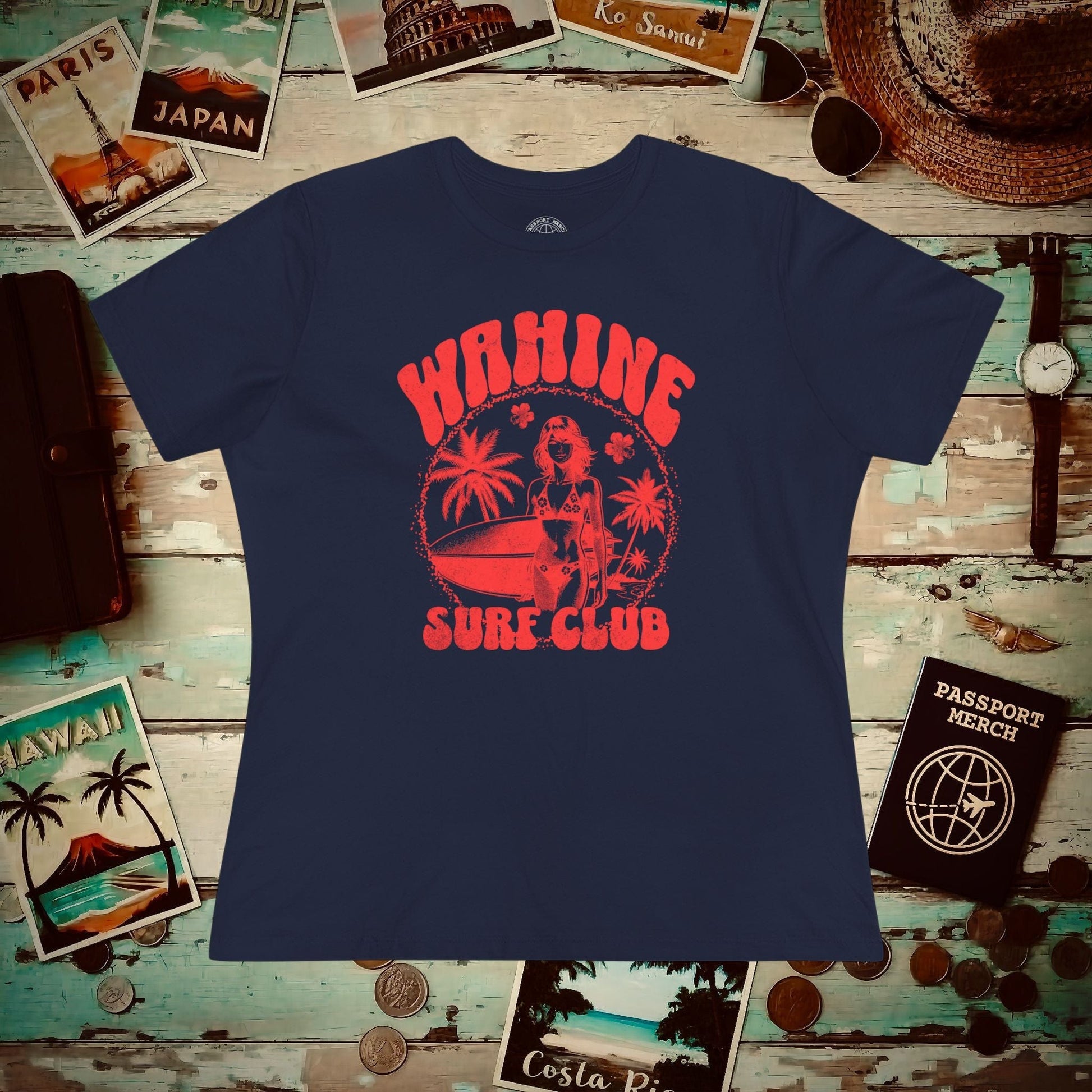 Wahine Surf Club, Hawaii, Womens Fit T-Shirt Navy / S