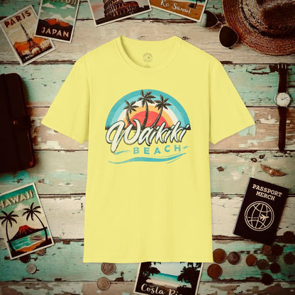 Waikiki Beach Retro Vibes Hawaii T-Shirt Cornsilk / S