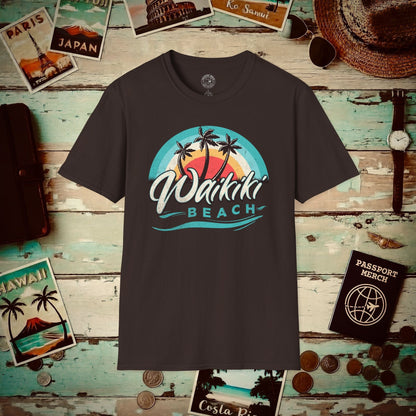 Waikiki Beach Retro Vibes Hawaii T-Shirt Dark Chocolate / S