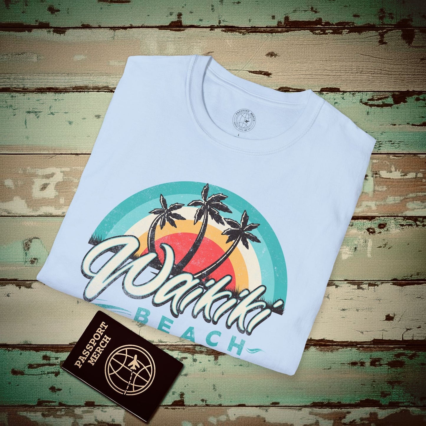 Waikiki Beach Retro Vibes Hawaii T-Shirt Light Blue / S