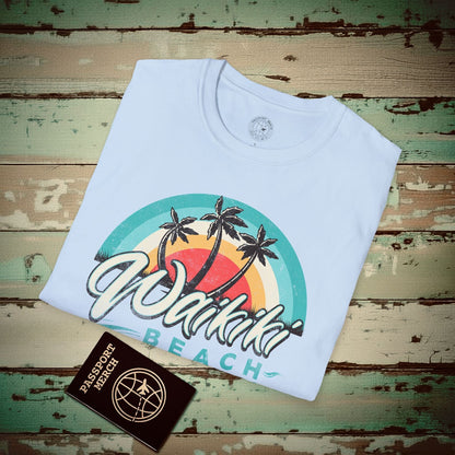 Waikiki Beach Retro Vibes Hawaii T-Shirt Light Blue / S