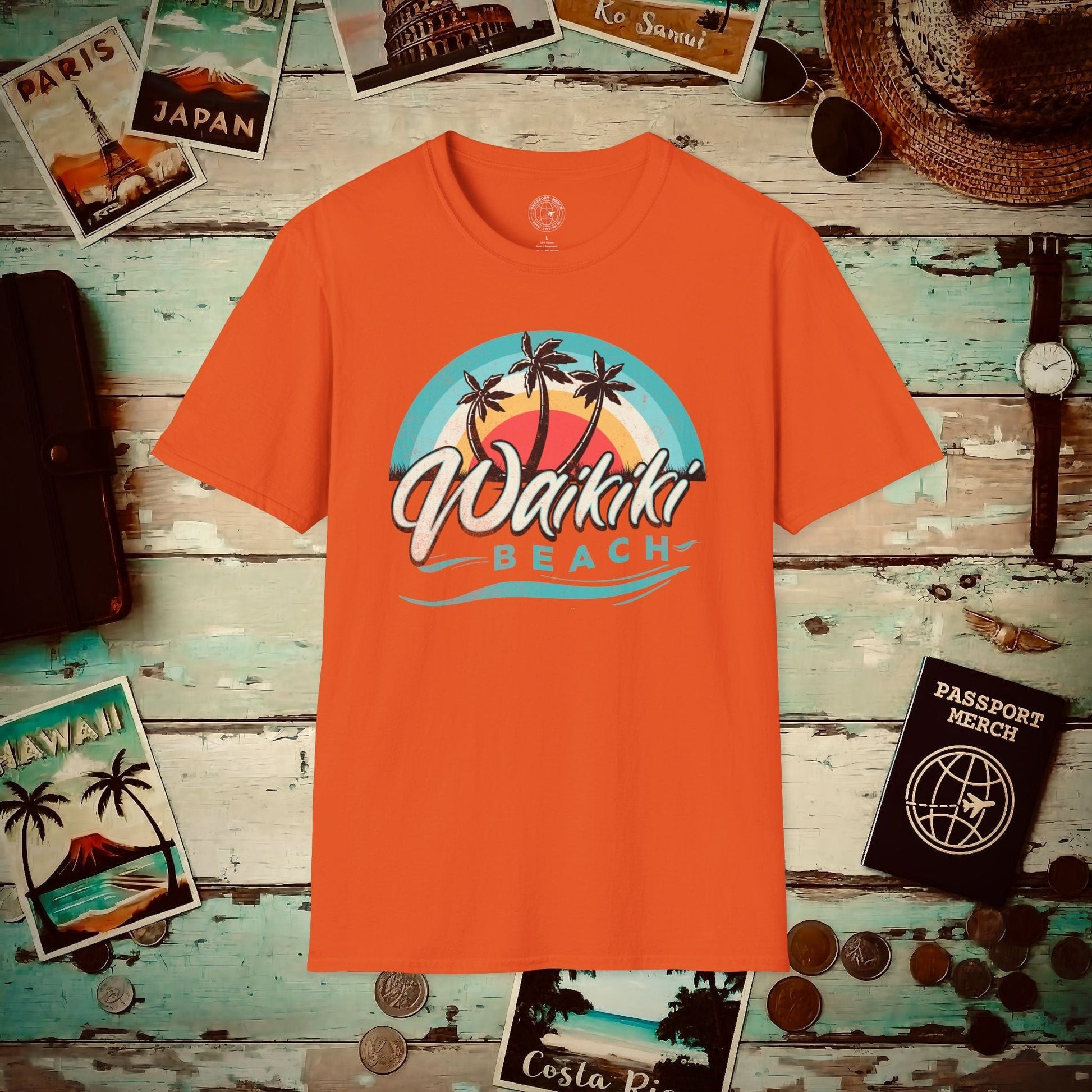 Waikiki Beach Retro Vibes Hawaii T-Shirt Orange / S