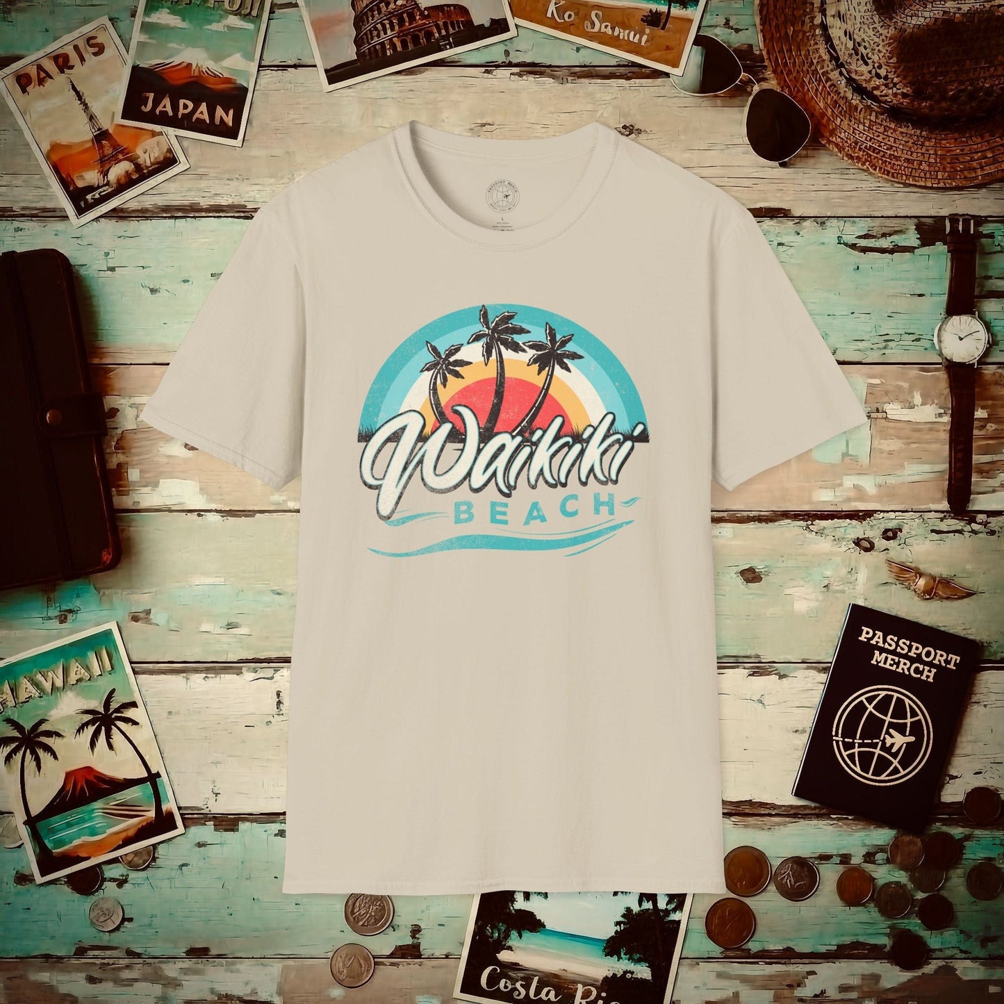 Waikiki Beach Retro Vibes Hawaii T-Shirt Sand / S