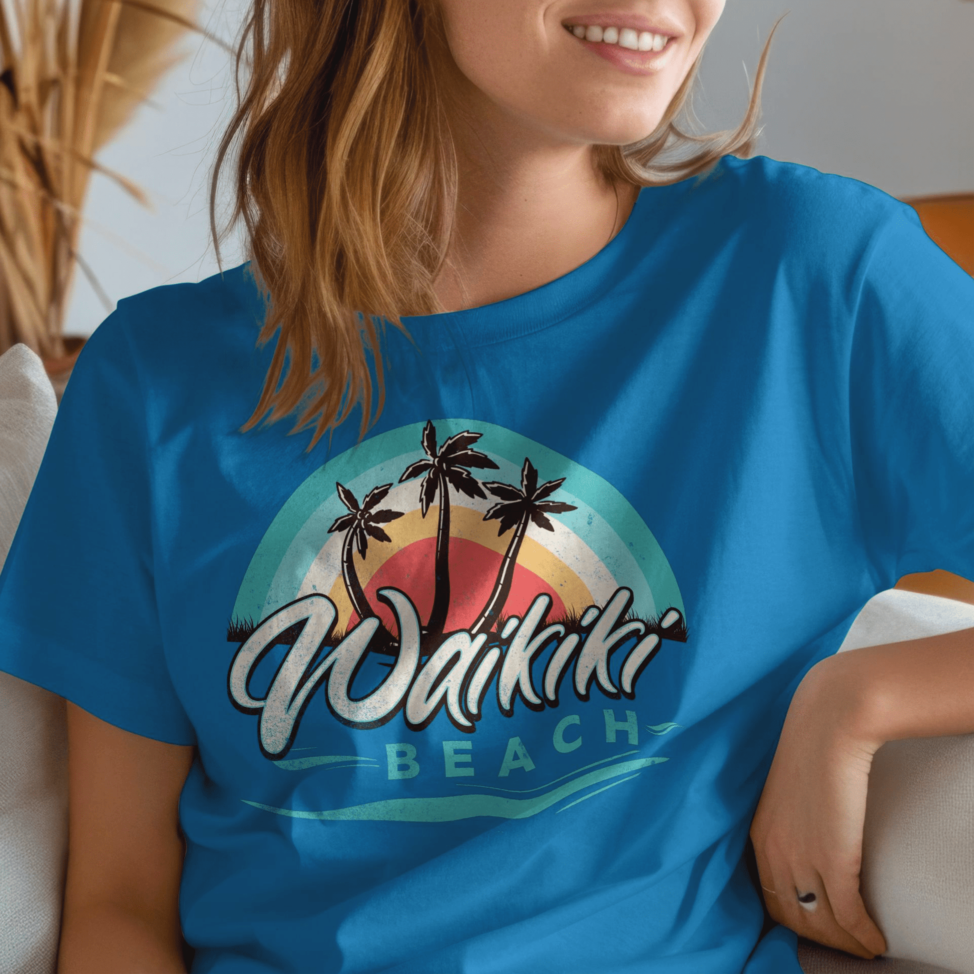 Waikiki Beach Retro Vibes Hawaii T-Shirt Sapphire / S