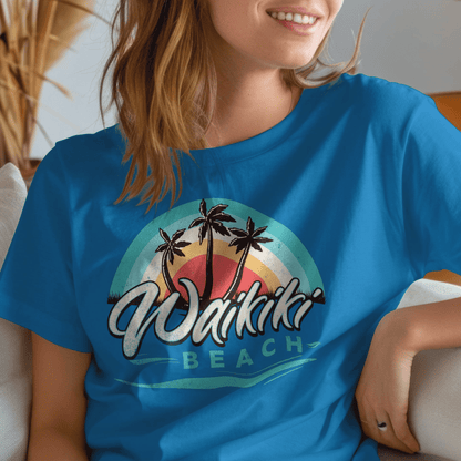 Waikiki Beach Retro Vibes Hawaii T-Shirt Sapphire / S