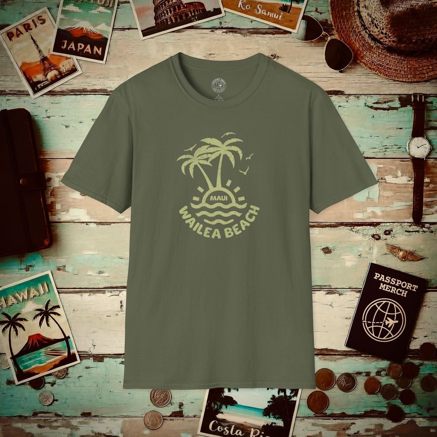 Wailea Beach, Maui Hawaii T-Shirt Military Green / S