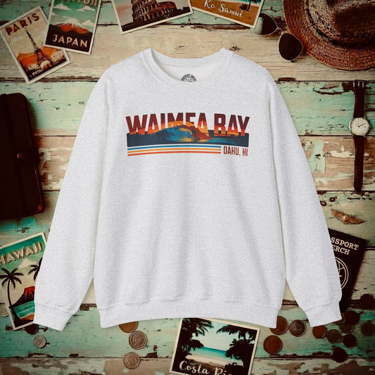 Waimea Bay, Oahu, Hawaii - Vibrant Surf Retro Crewneck Ash / S