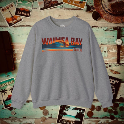 Waimea Bay, Oahu, Hawaii - Vibrant Surf Retro Crewneck Graphite Heather / S