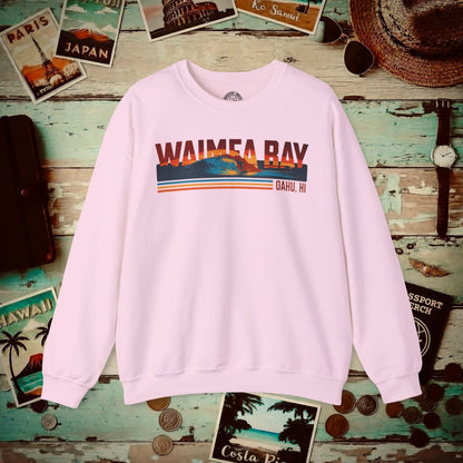 Waimea Bay, Oahu, Hawaii - Vibrant Surf Retro Crewneck Light Pink / S
