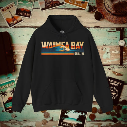 Waimea Bay, Oahu, Hawaii - Vibrant Surf Retro Hoodie Black / S