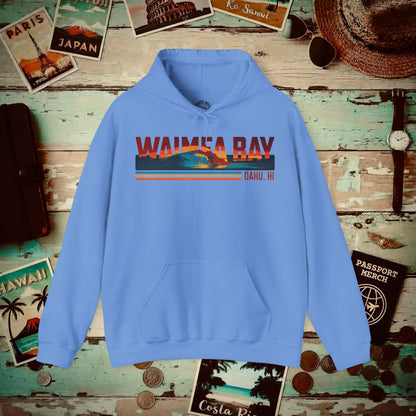 Waimea Bay, Oahu, Hawaii - Vibrant Surf Retro Hoodie Carolina Blue / S