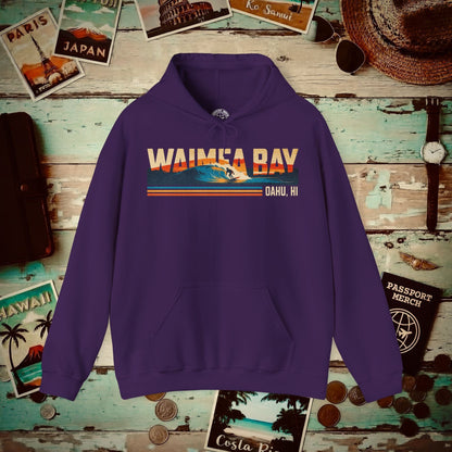 Waimea Bay, Oahu, Hawaii - Vibrant Surf Retro Hoodie Purple / S