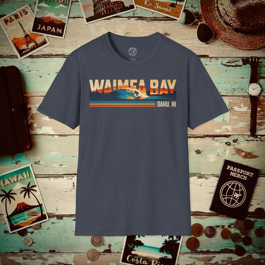 Waimea Bay, Oahu, Hawaii - Vibrant Surf Retro T-Shirt Heather Navy / S