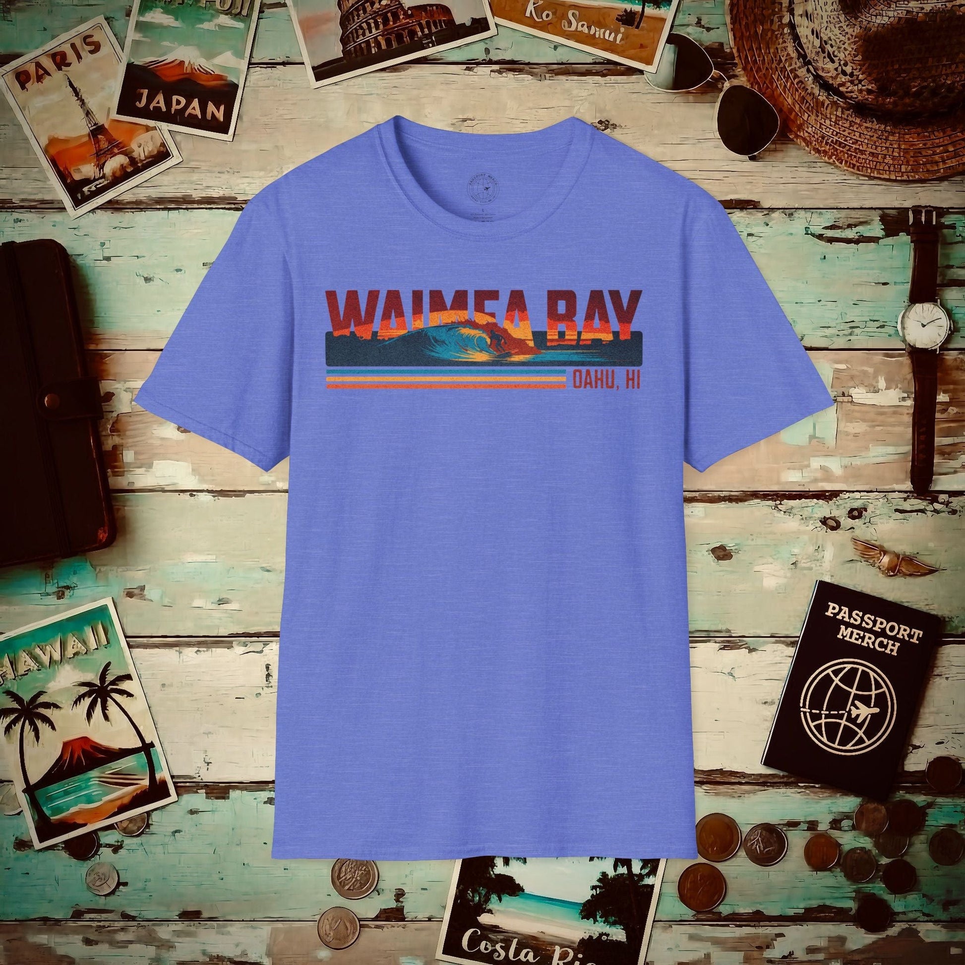 Waimea Bay, Oahu, Hawaii - Vibrant Surf Retro T-Shirt Heather Royal / S
