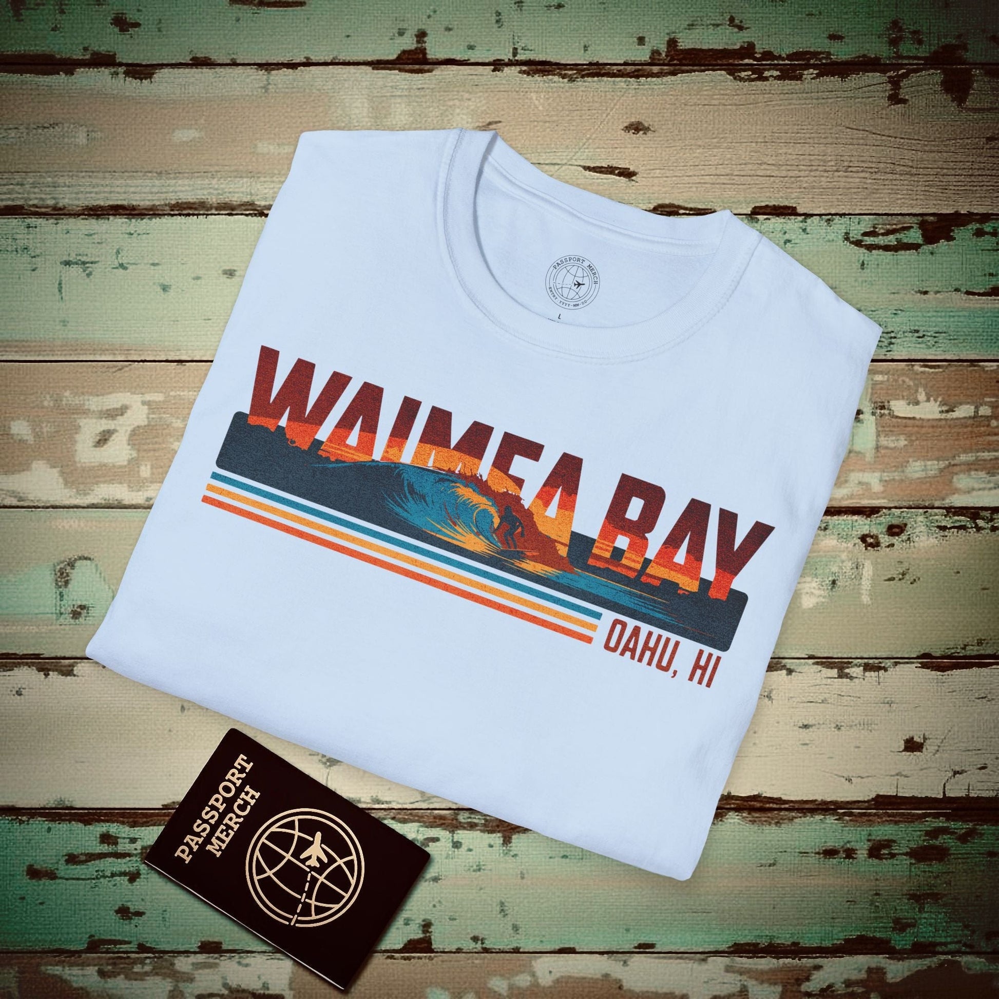 Waimea Bay, Oahu, Hawaii - Vibrant Surf Retro T-Shirt Light Blue / S