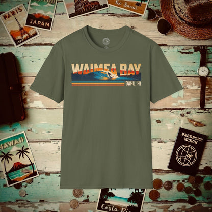 Waimea Bay, Oahu, Hawaii - Vibrant Surf Retro T-Shirt Military Green / S