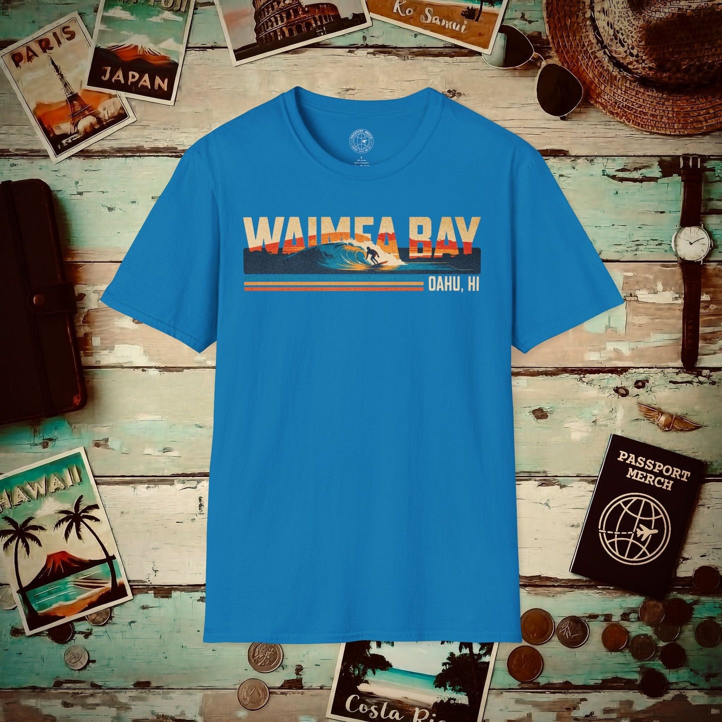 Waimea Bay, Oahu, Hawaii - Vibrant Surf Retro T-Shirt Sapphire / S