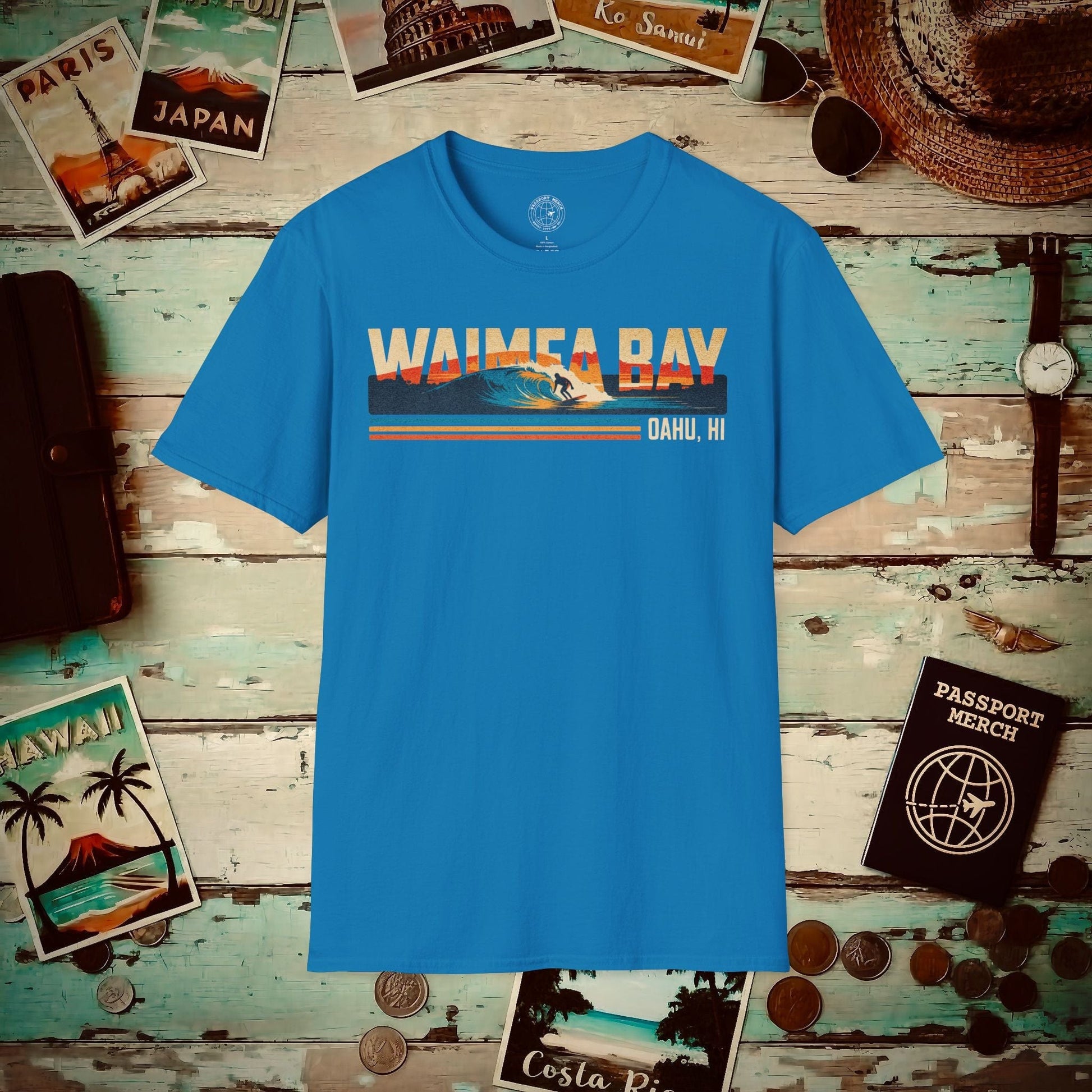 Waimea Bay, Oahu, Hawaii - Vibrant Surf Retro T-Shirt Sapphire / S