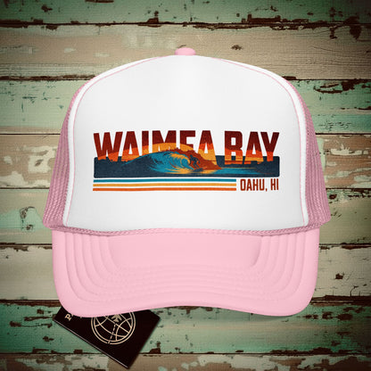 Waimea Bay, Oahu, Hawaii - Vibrant Surf Retro Trucker Hat Light Pink/White / One size
