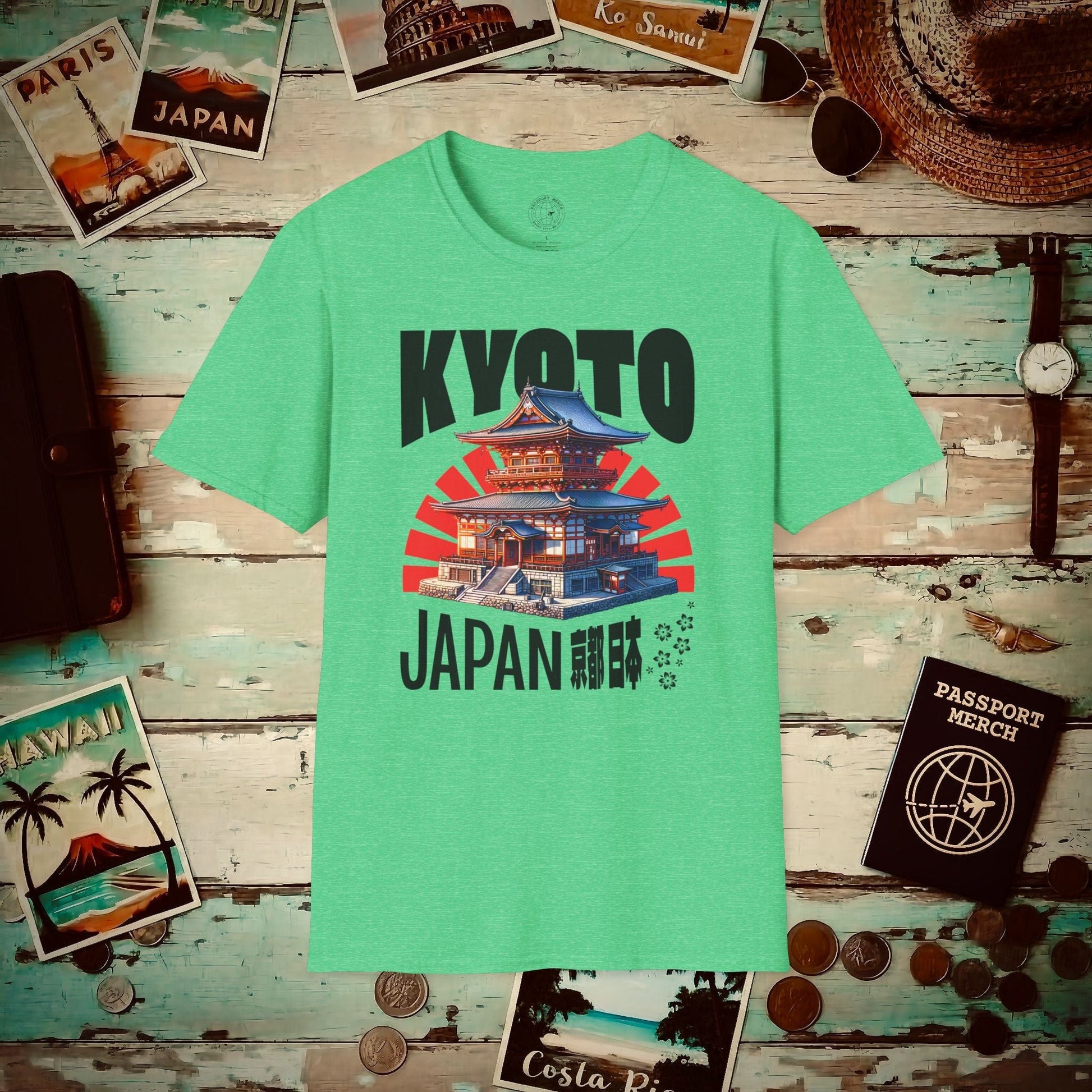 Wander Kyoto Japan Temple T-Shirt Heather Irish Green / S