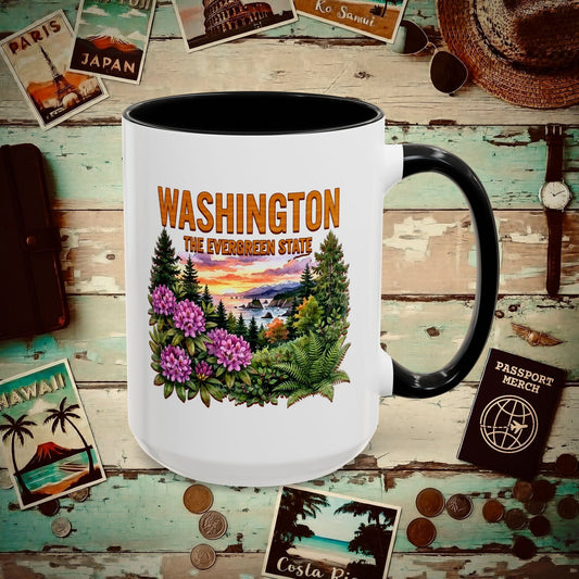 Washington Flowers in Watercolored Oak 15oz Mug Black / 15oz