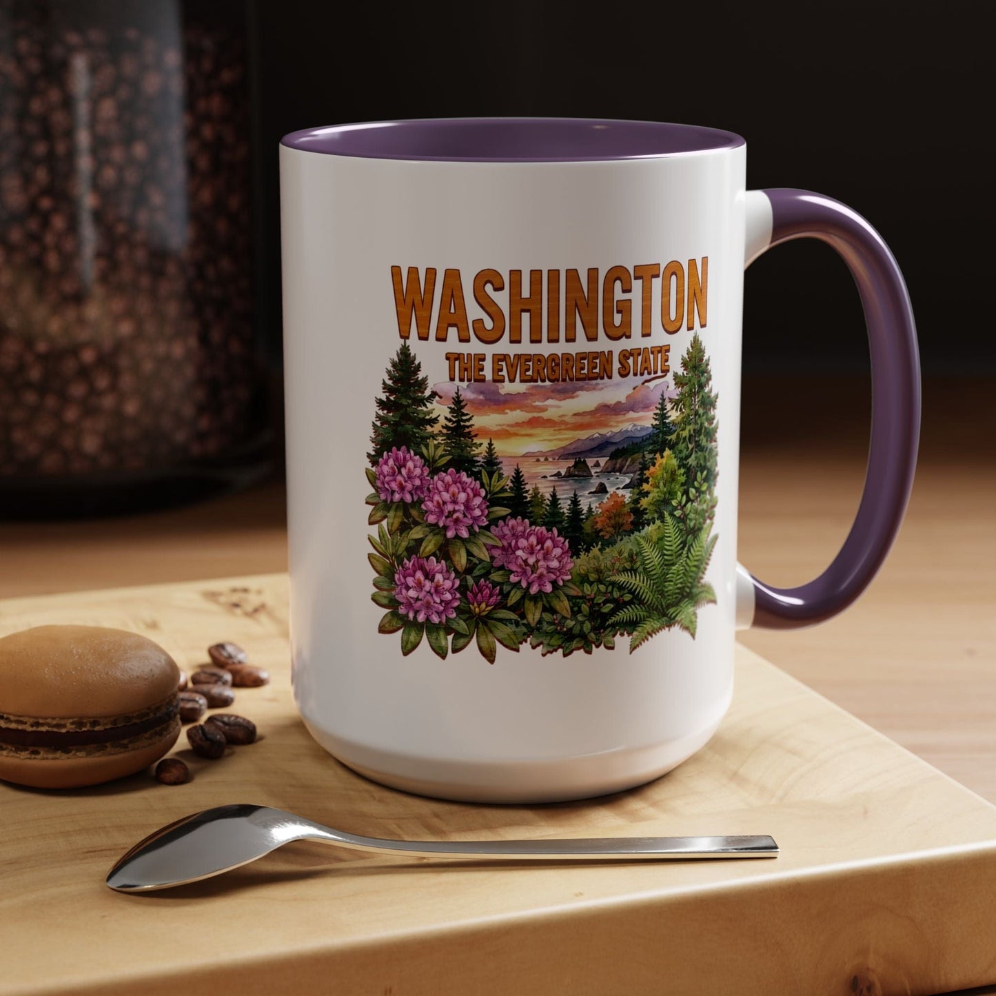 Washington Flowers in Watercolored Oak 15oz Mug Purple / 15oz
