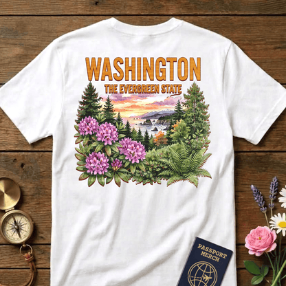 Washington Flowers in Watercolored Oak Back Print T-Shirt