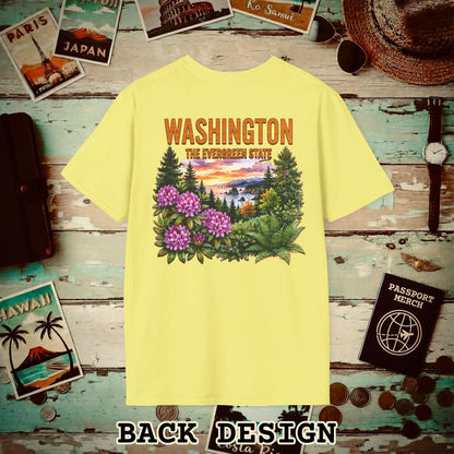 Washington Flowers in Watercolored Oak Back Print T-Shirt Cornsilk / S