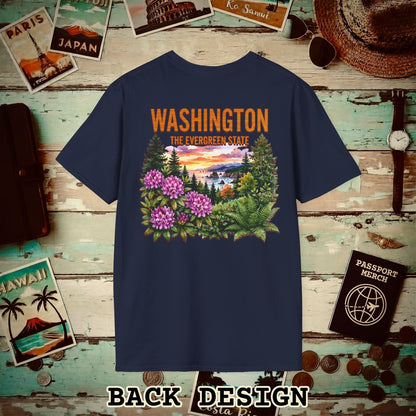 Washington Flowers in Watercolored Oak Back Print T-Shirt Navy / S