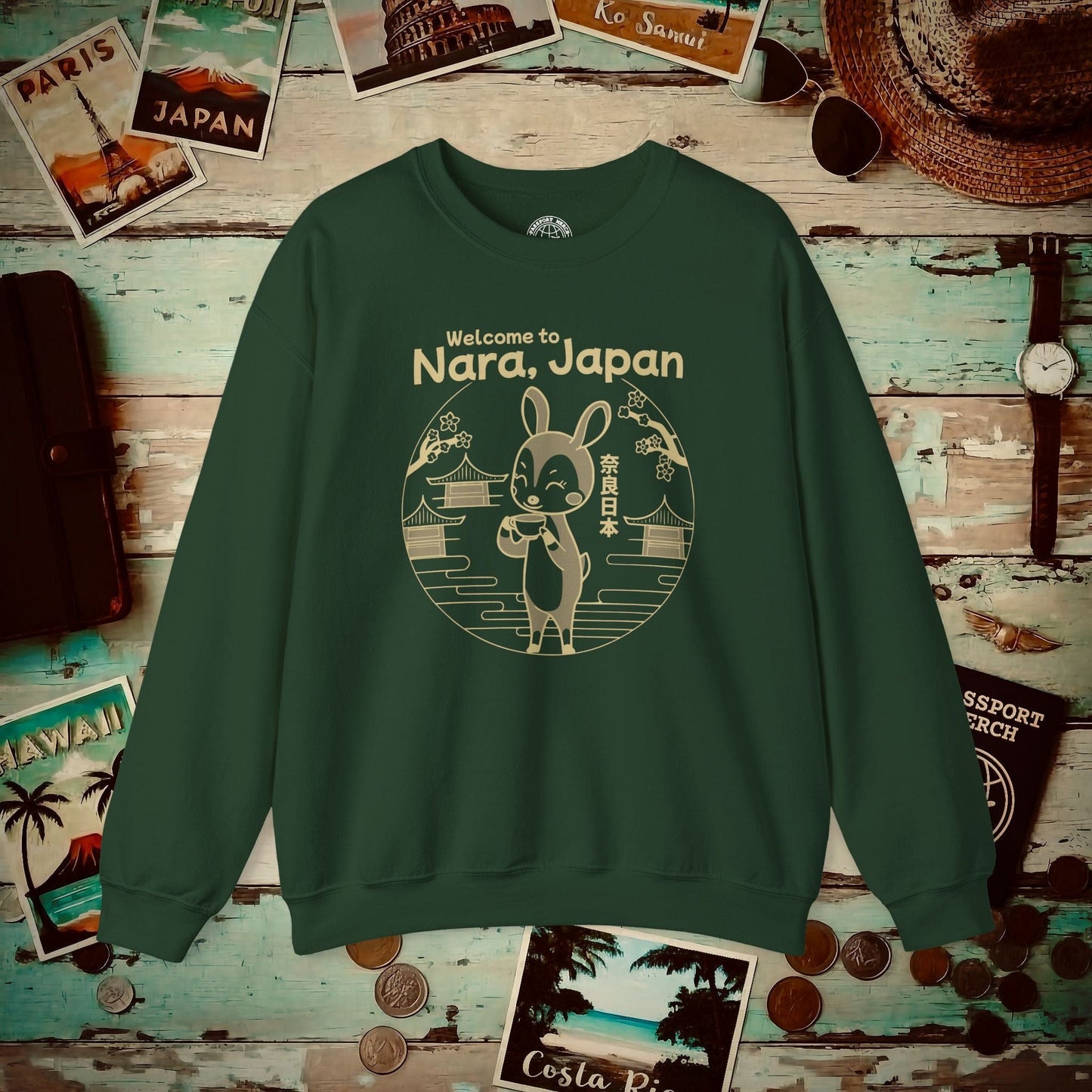 Welcome to Nara, Japan Crewneck Forest Green / S