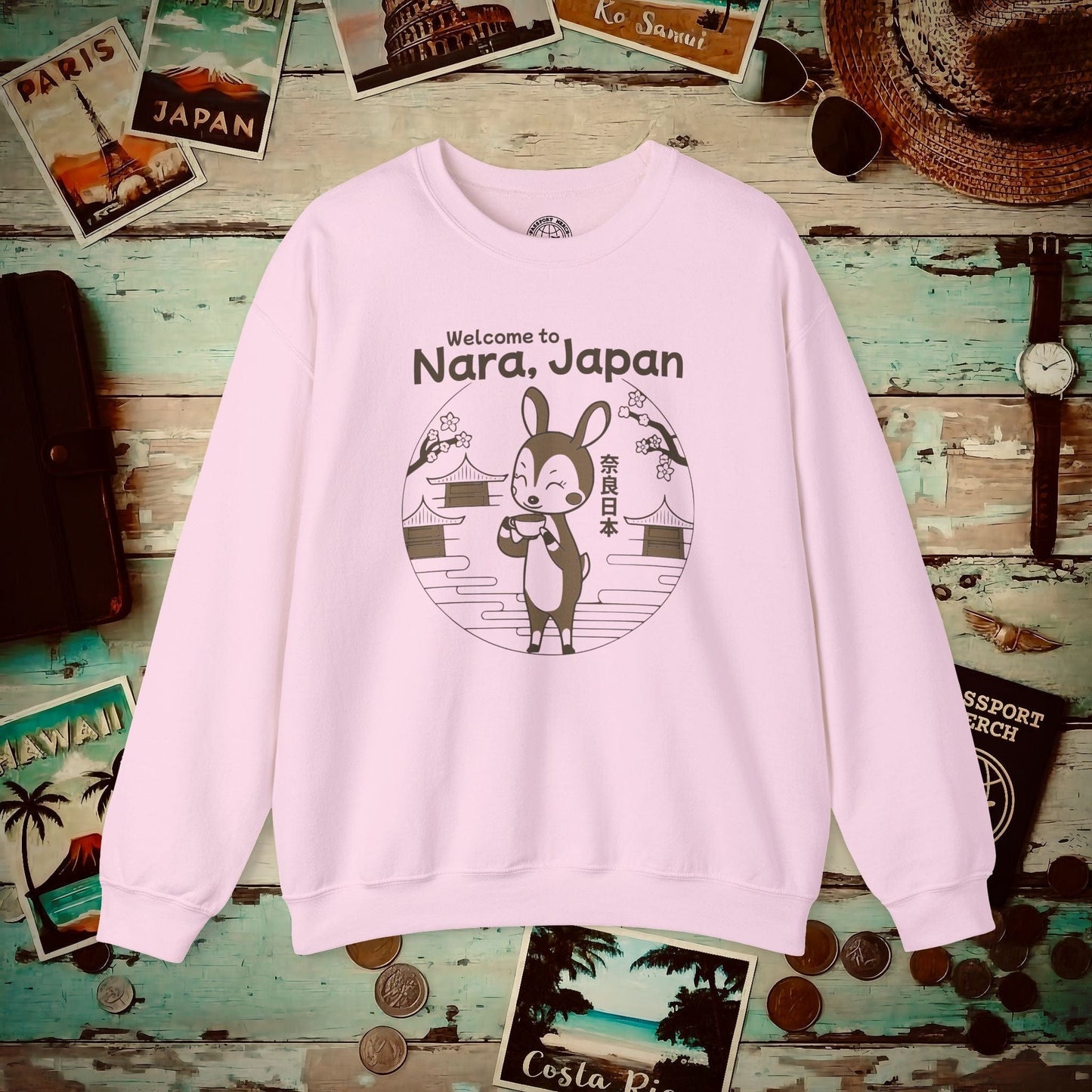 Welcome to Nara, Japan Crewneck Light Pink / S