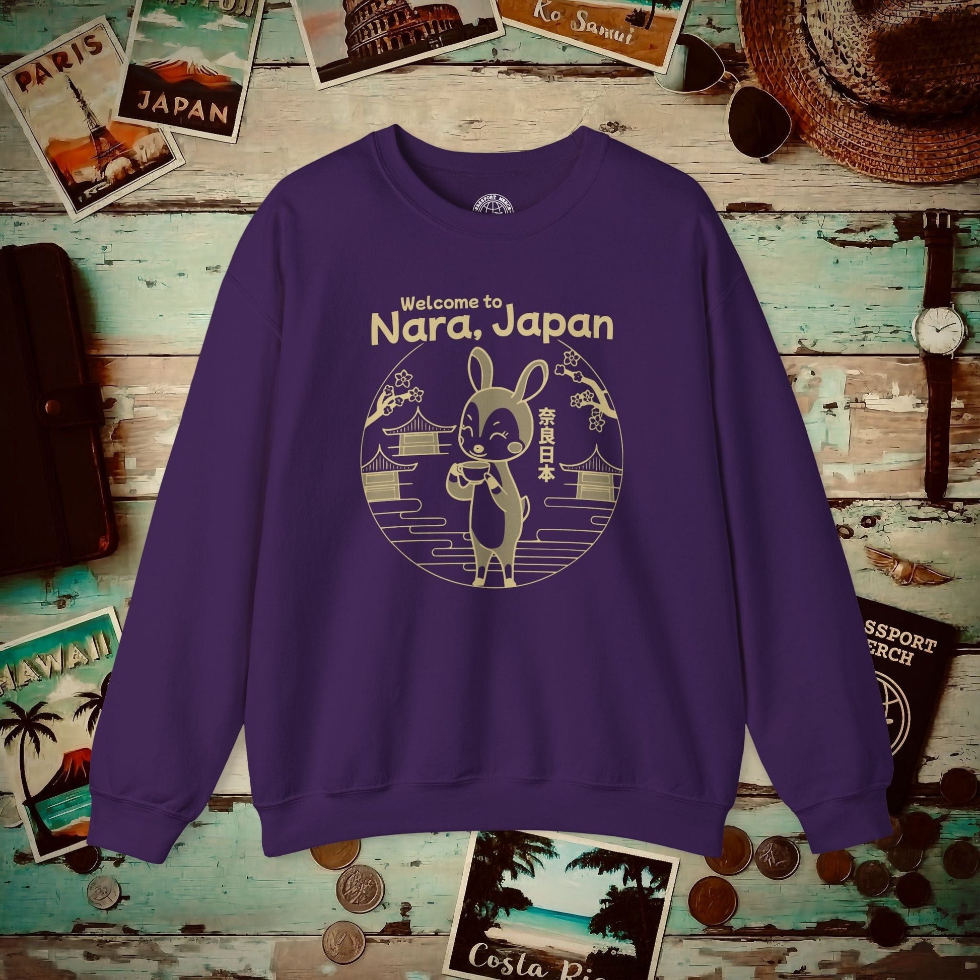 Welcome to Nara, Japan Crewneck Purple / S