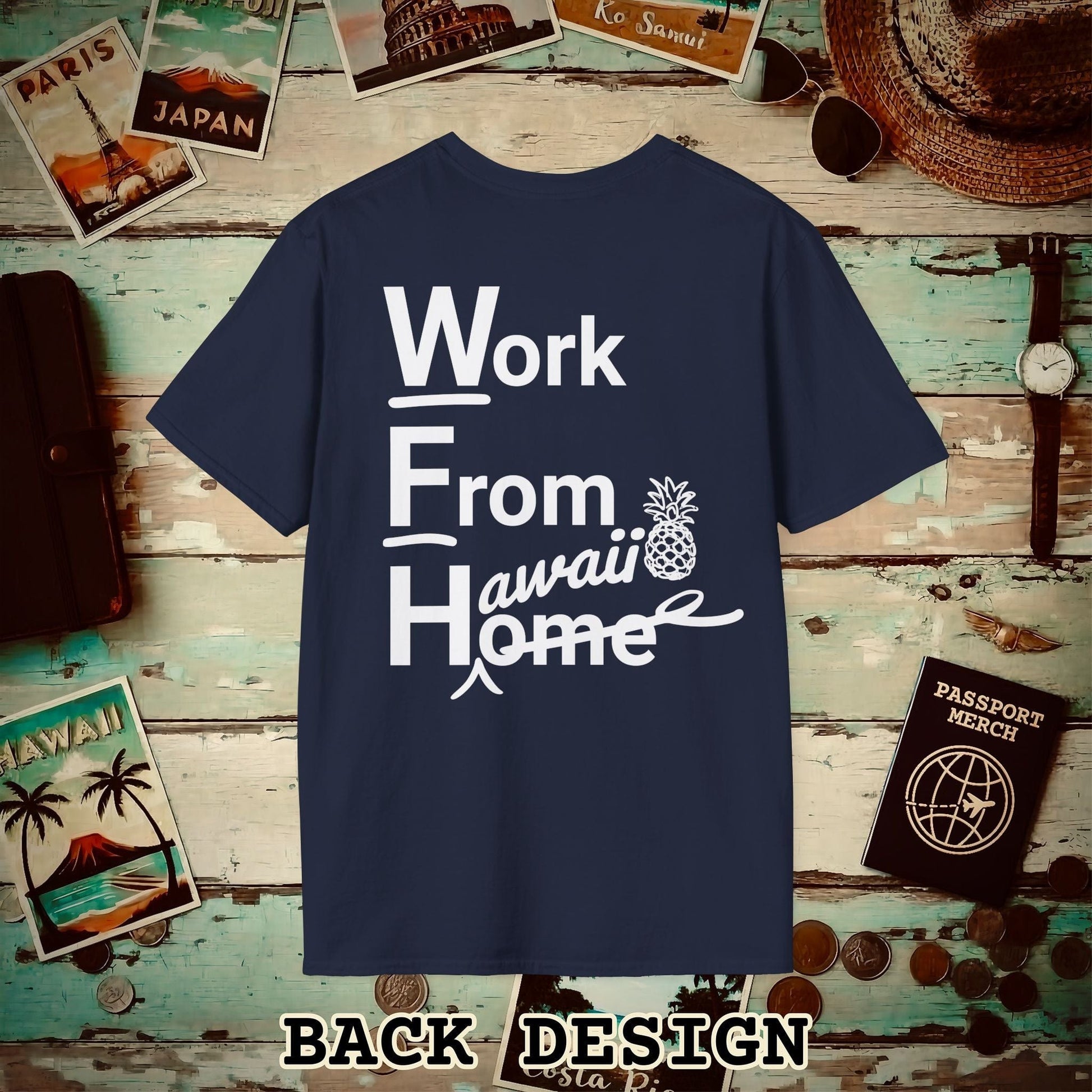 WFH, Work From Hawaii Back Print T-Shirt Navy / S