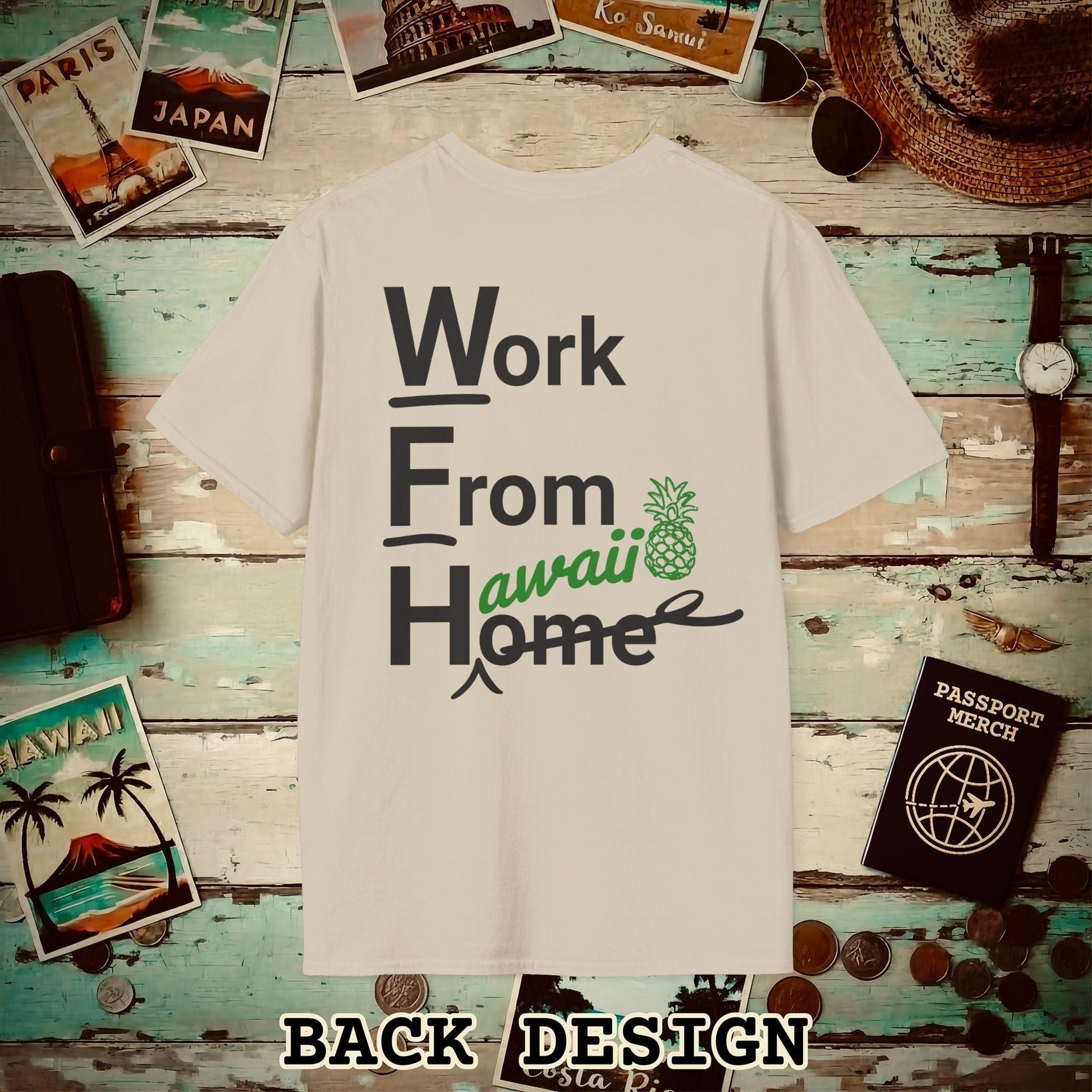 WFH, Work From Hawaii Back Print T-Shirt Sand / S