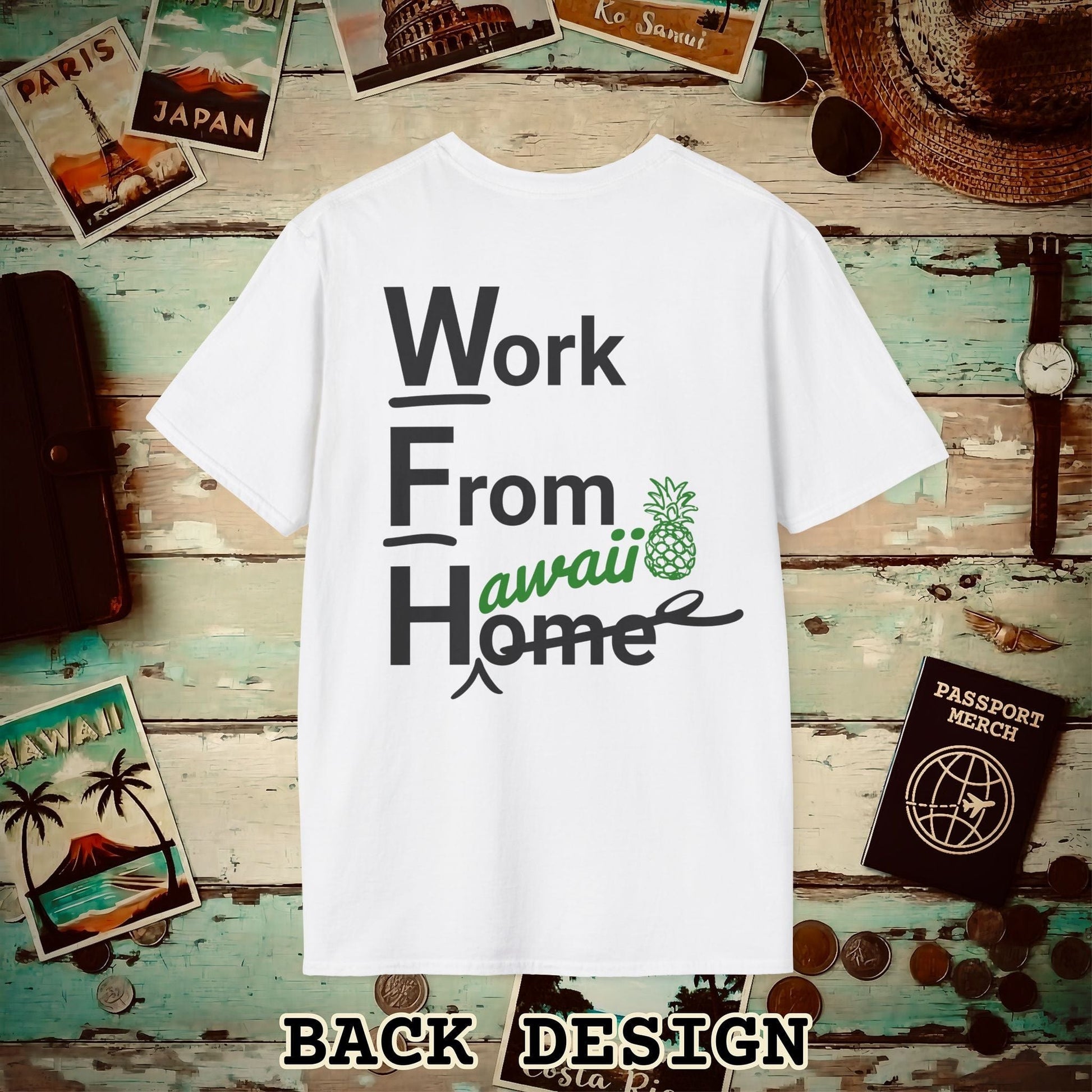 WFH, Work From Hawaii Back Print T-Shirt White / S