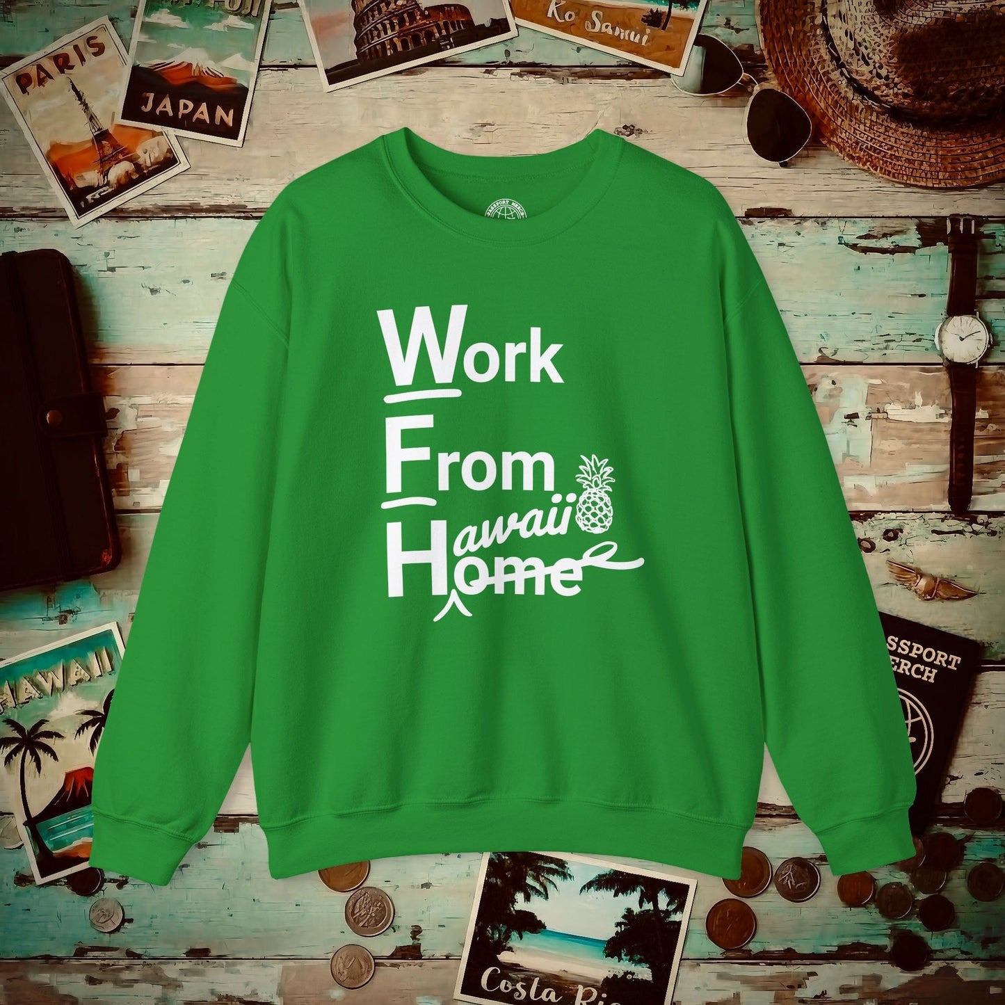 WFH, Work From Hawaii Crewneck Irish Green / S