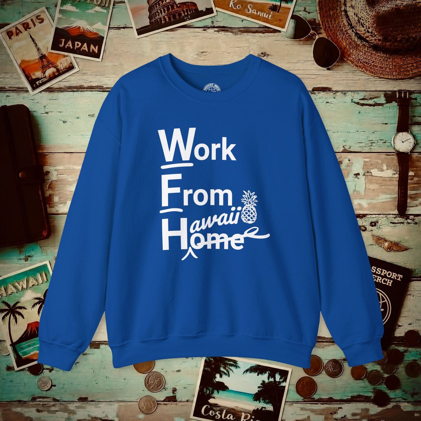WFH, Work From Hawaii Crewneck Royal / S