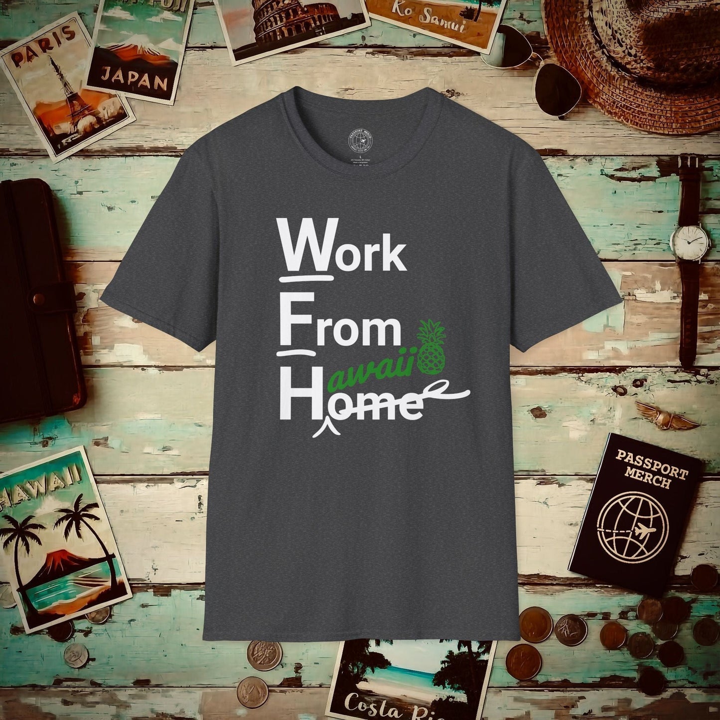 WFH, Work From Hawaii T-Shirt Dark Heather / S