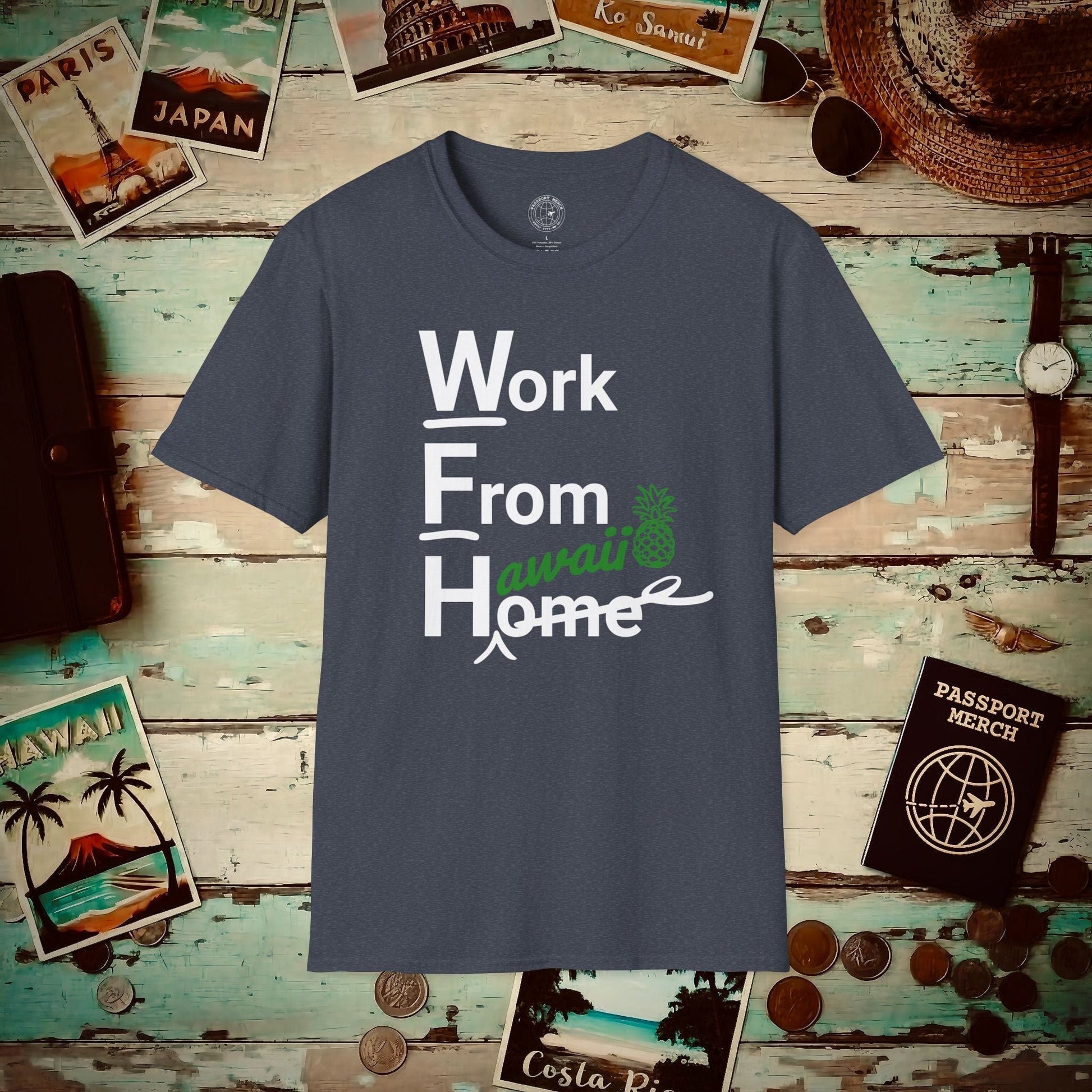 WFH, Work From Hawaii T-Shirt Heather Navy / S