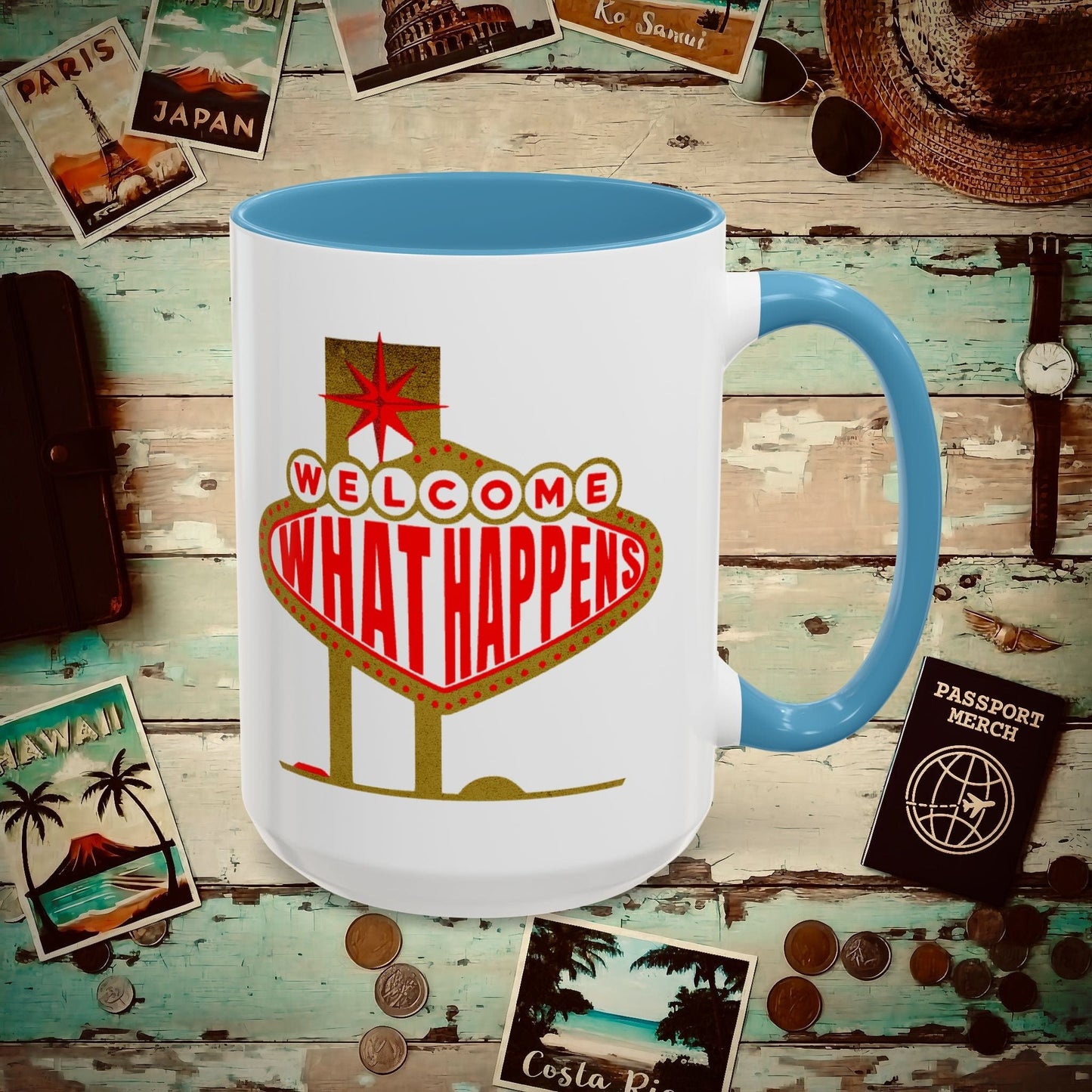 "WHAT HAPPENS" in Vegas, Nevada 15oz Mug Light Blue / 15oz