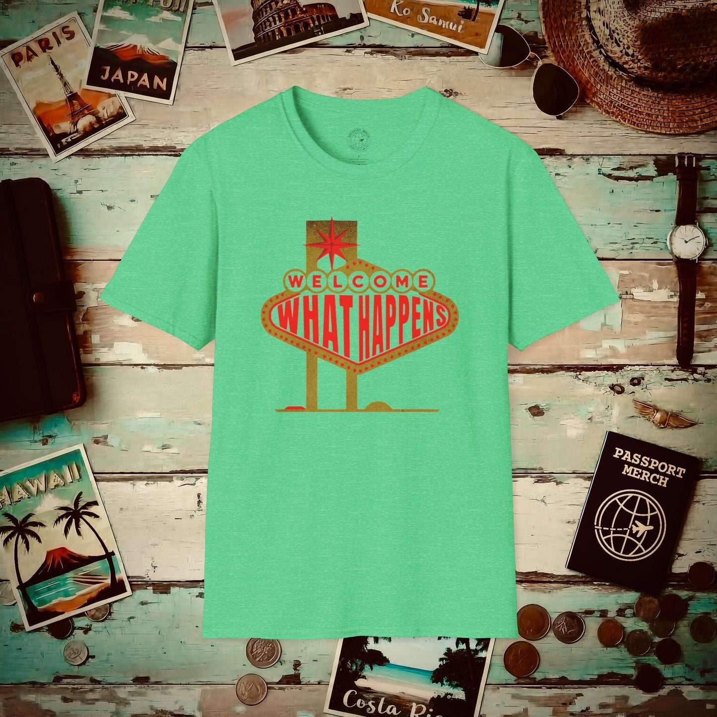 "WHAT HAPPENS" in Vegas, Nevada T-Shirt Heather Irish Green / S