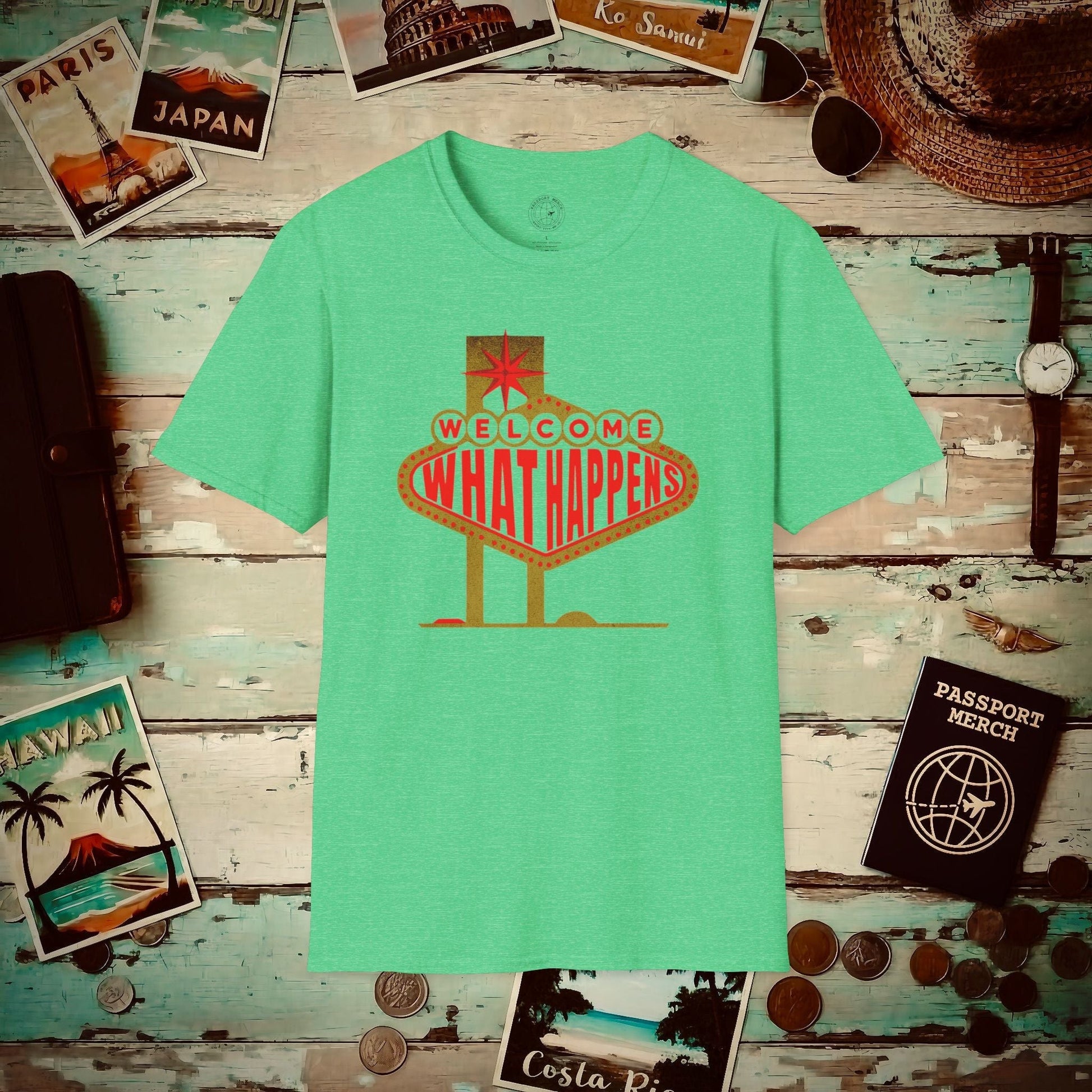 "WHAT HAPPENS" in Vegas, Nevada T-Shirt Heather Irish Green / S