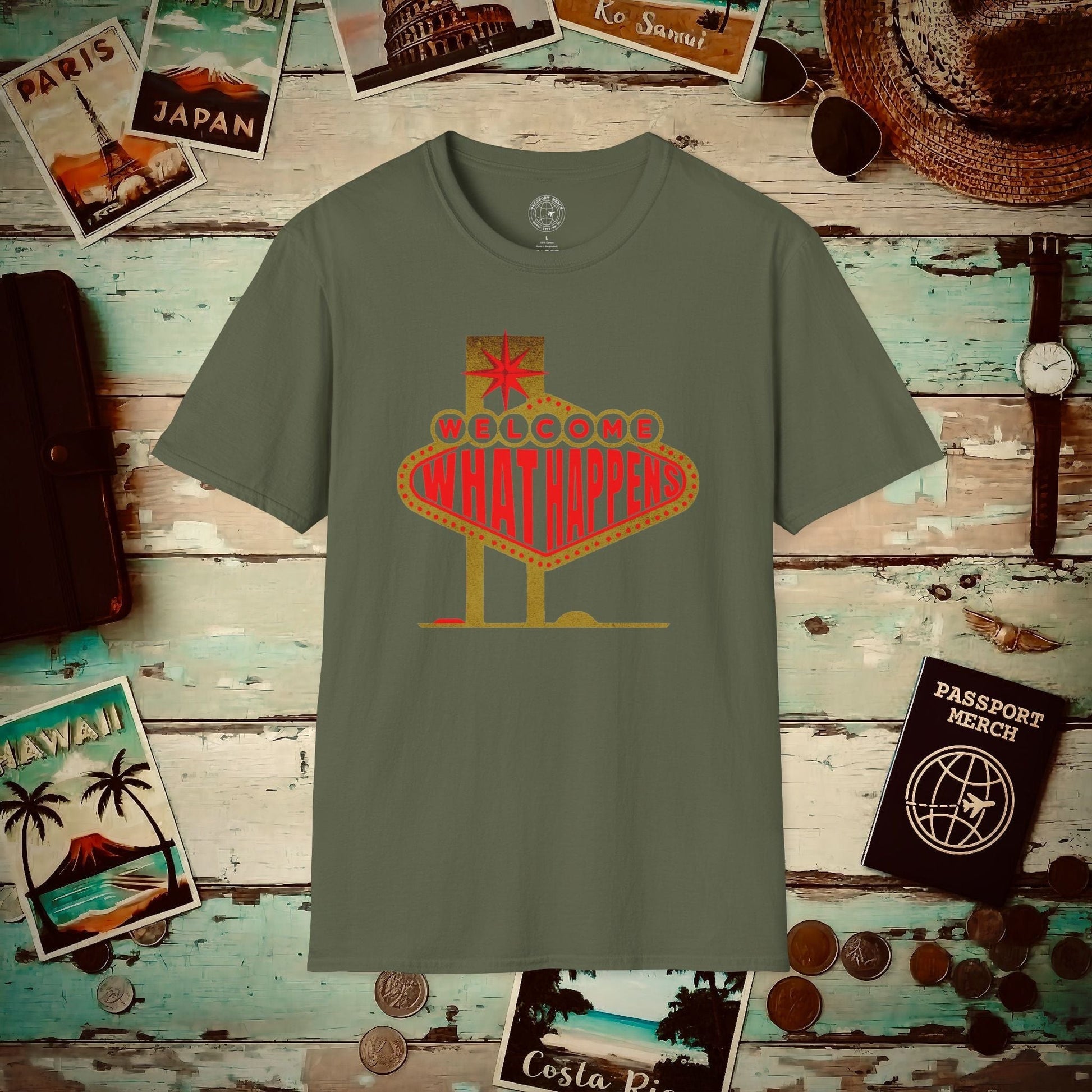 "WHAT HAPPENS" in Vegas, Nevada T-Shirt Military Green / S