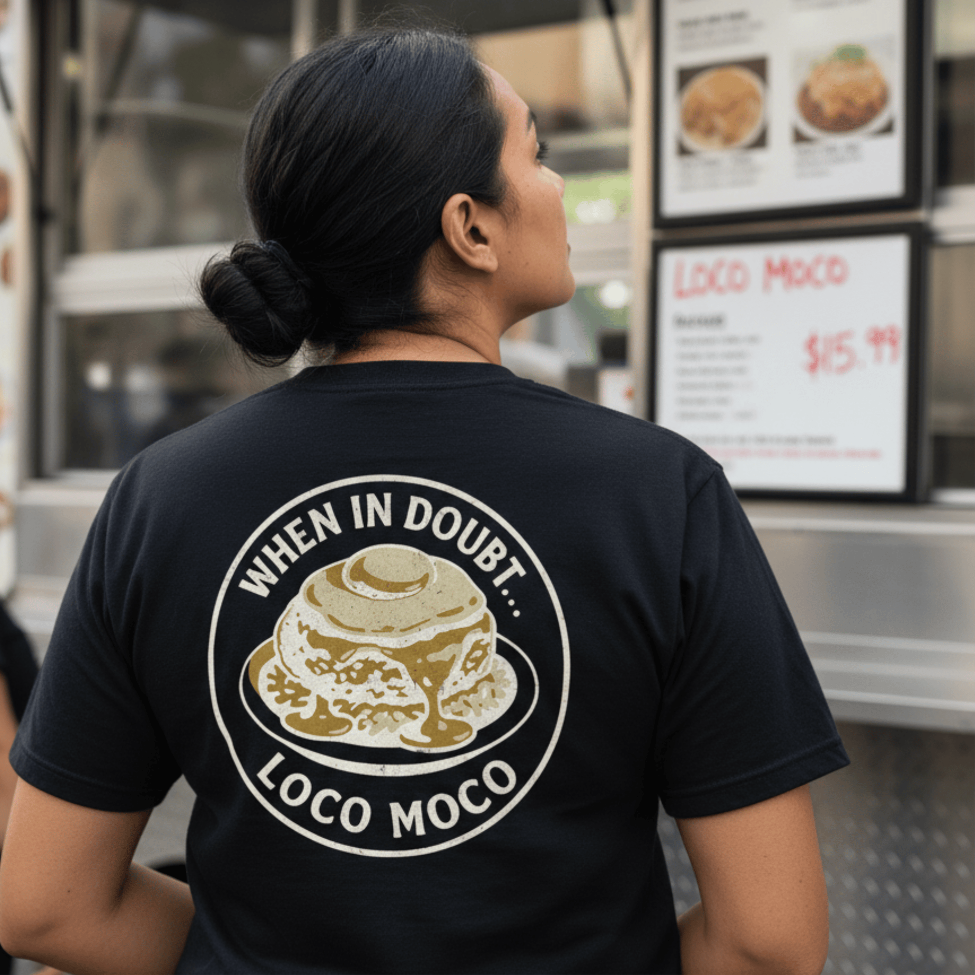 When in doubt... Loco Moco, Hawaii Back Print T-Shirt Black / S