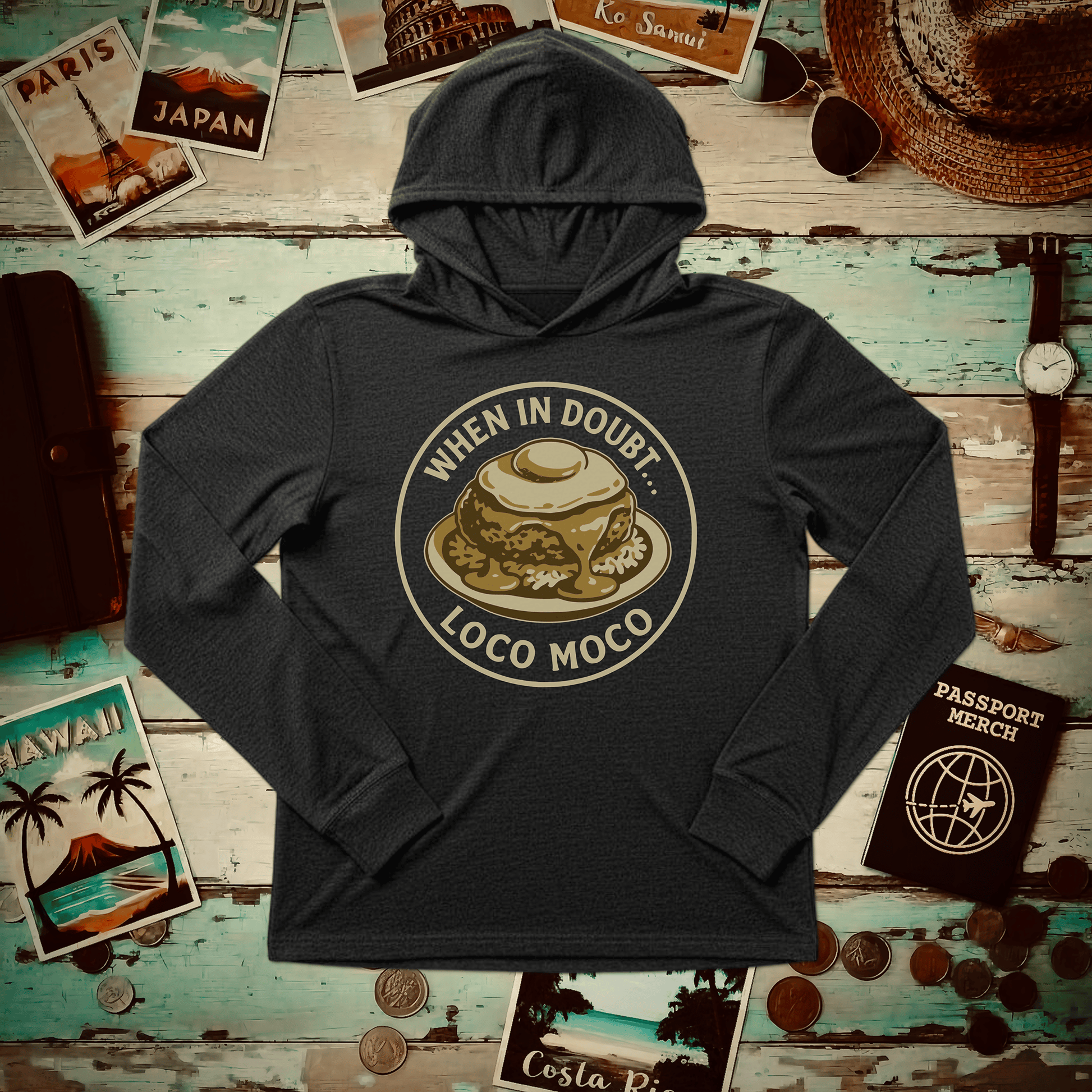 When in doubt... Loco Moco, Hawaii Hooded Long Sleeve Charcoal Black TriBlend / XS