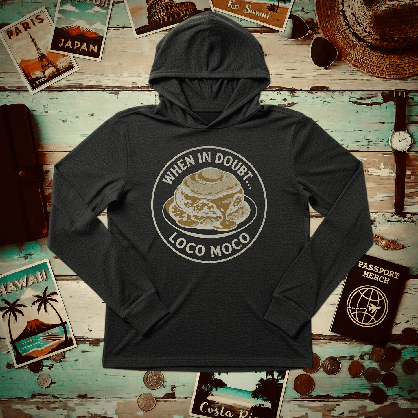 When in doubt... Loco Moco, Hawaii Hooded Long Sleeve XS / Charcoal Black TriBlend