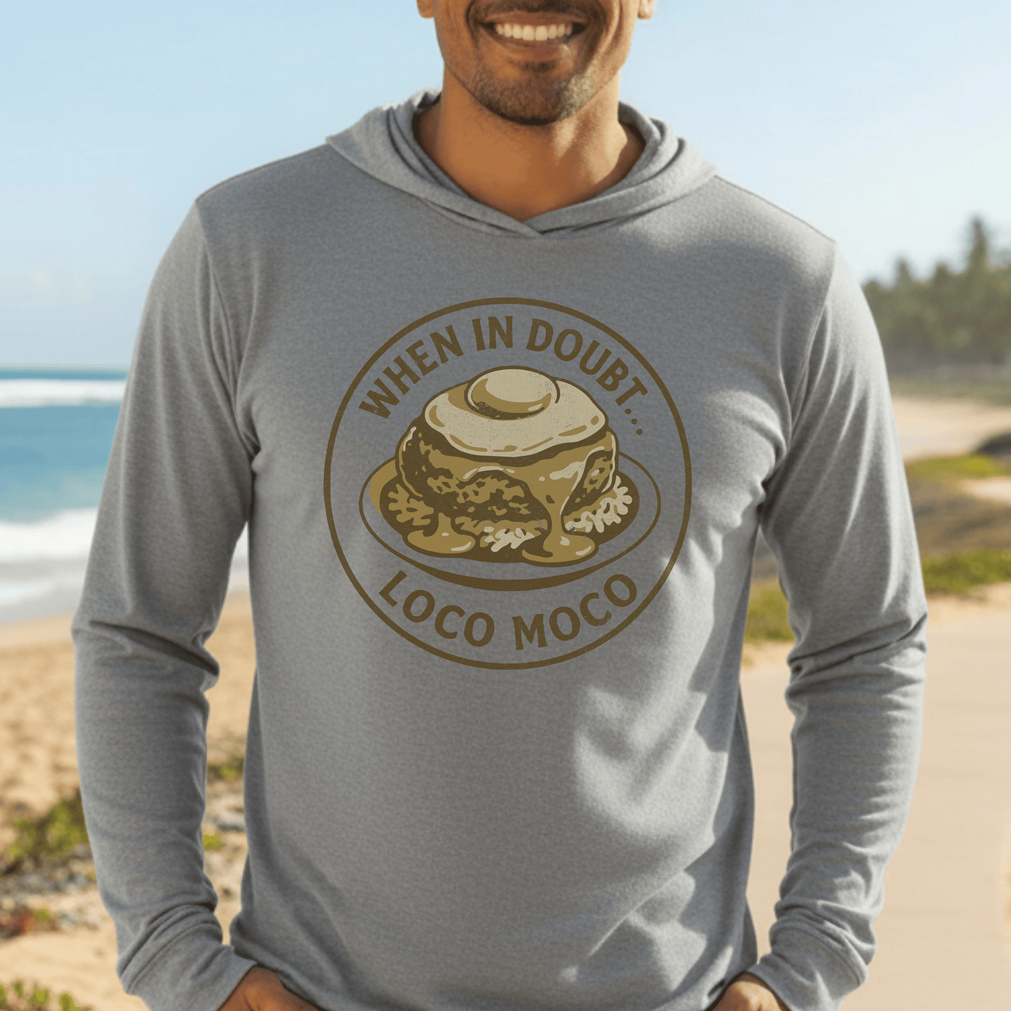 When in doubt... Loco Moco, Hawaii Hooded Long Sleeve XS / Grey TriBlend